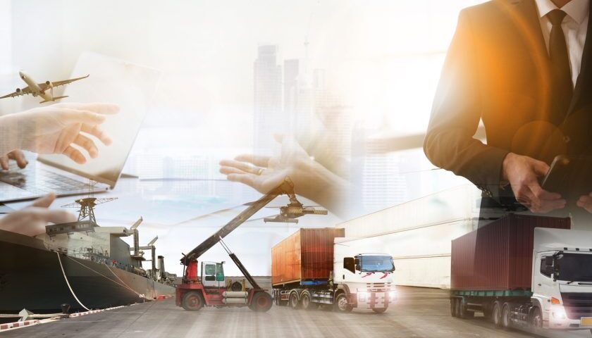 collage depicting navy hard with trucks air planes and business dealings